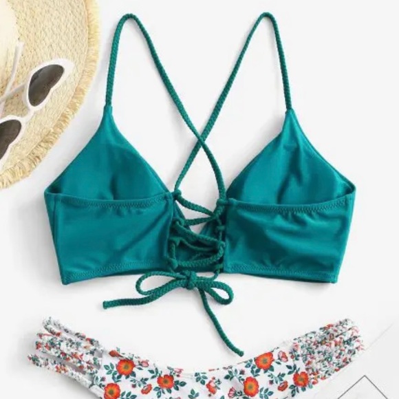 NEW Flower Bikini Set | Criss Cross Strap Bikini | White Bikini - Picture 2 of 8